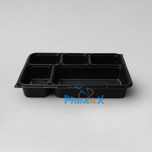 5 Compartment Black Base Container with Clear Lid
